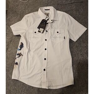 Baja Llama Clandestine Button Collection Nighthawk Shirt White Graphic Mens